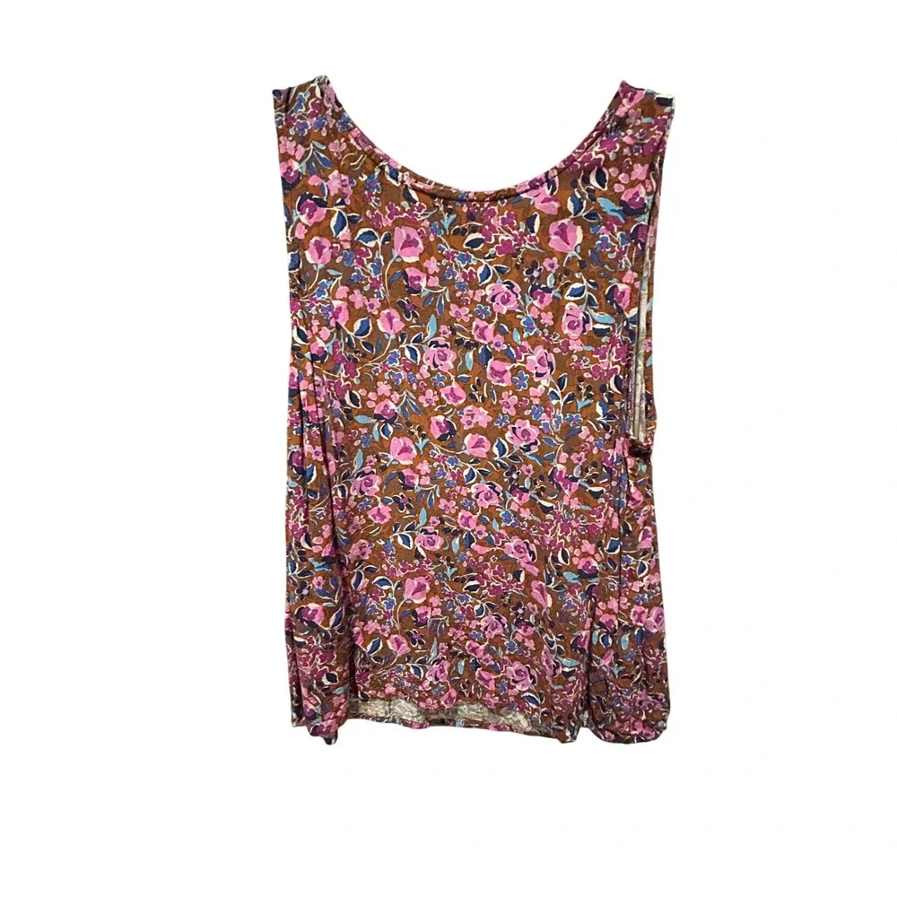 J.Crew Womens Floral Print Sleeveless Viscose Blouse Brown Pink Blue Size M - Picture 1 of 4
